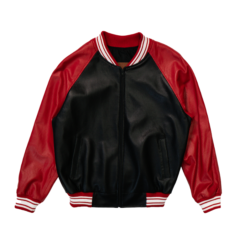 Kashani Red/Black Perforated Lambskin MA-1 Bomber Jacket - Dudes Boutique