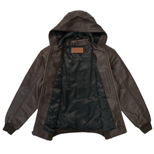 Kashani Chocolate Brown Hooded Lambskin Bomber Jacket - Dudes Boutique