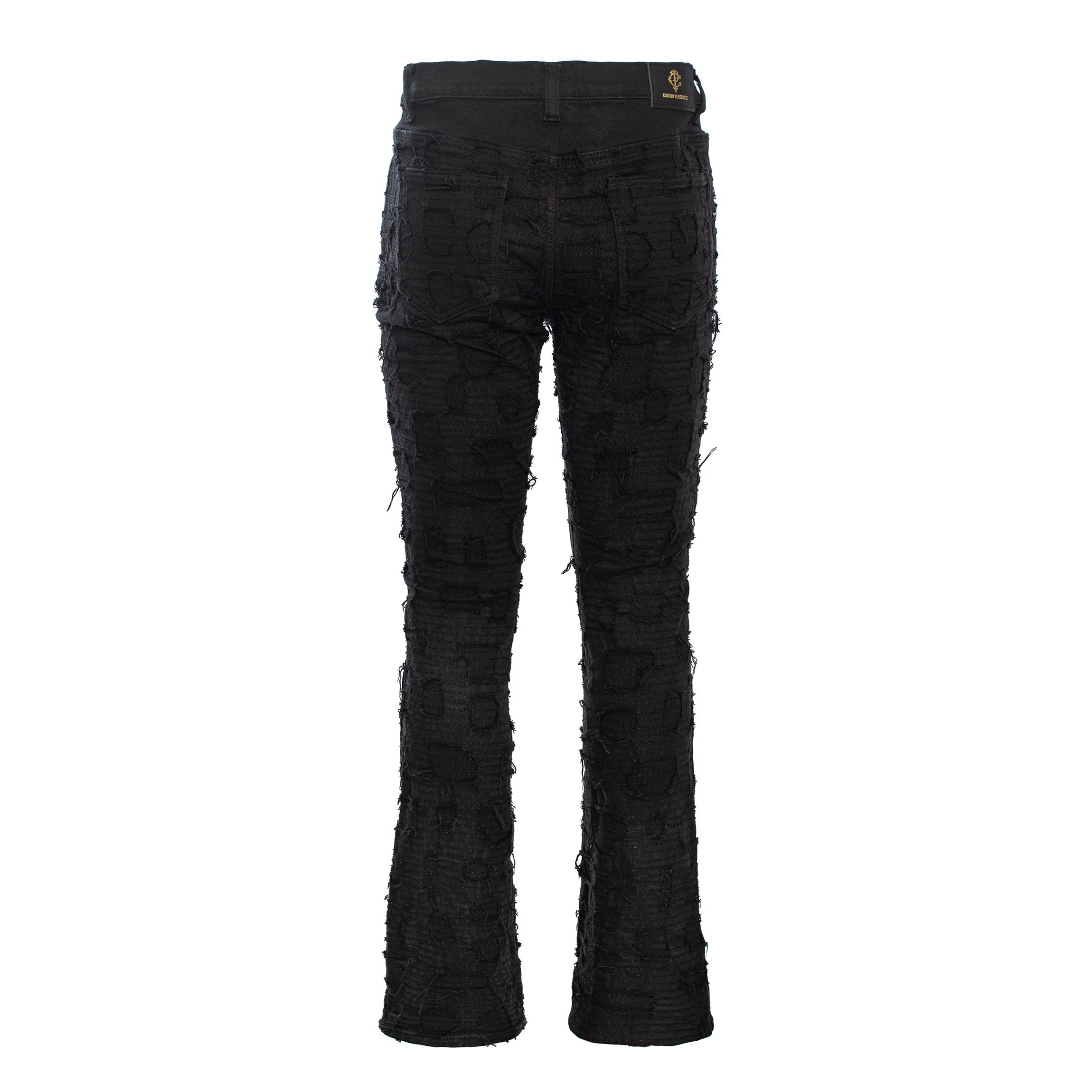 Patchwork Distressed Heritage Fit Denim Jeans -Century Penthouse BLACK