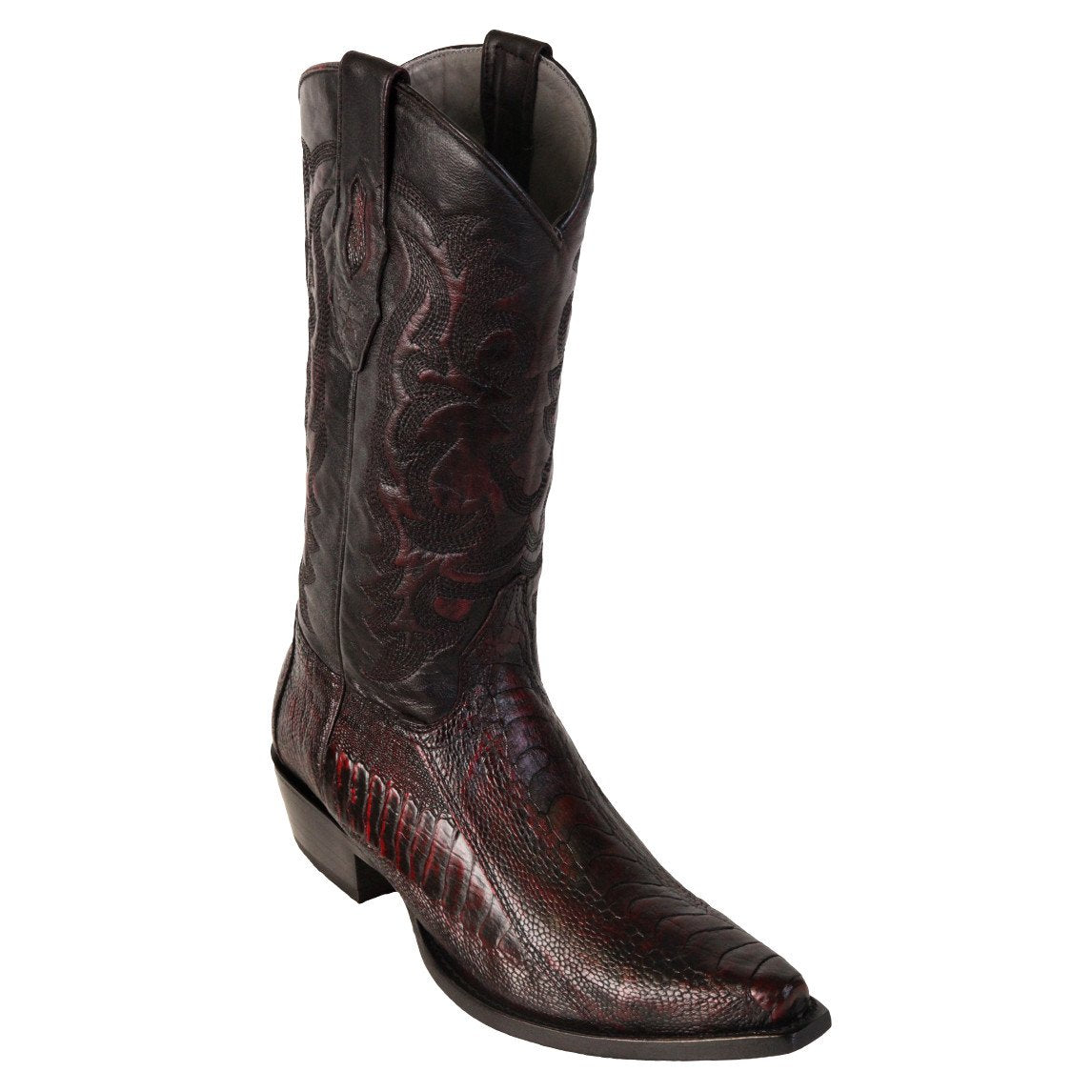 Los Altos Black Cherry Ostrich Leg Snip Toe Cowboy Boots - Dudes Boutique