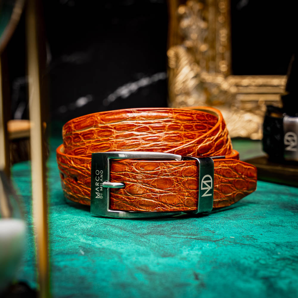 Marco Di Milano Caiman Crocodile Belt Honey - Dudes Boutique