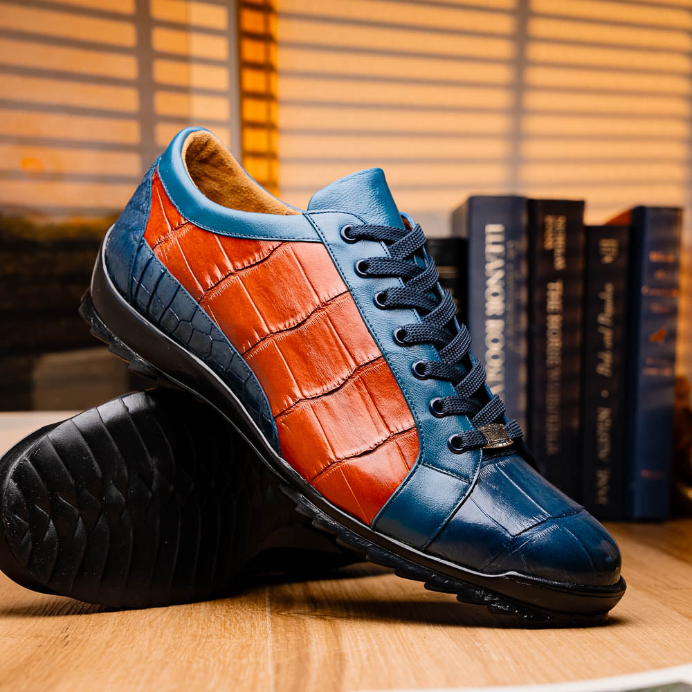 Marco Di Milano Cairo Blue Jeans/Honey Alligator Sneakers - Dudes Boutique