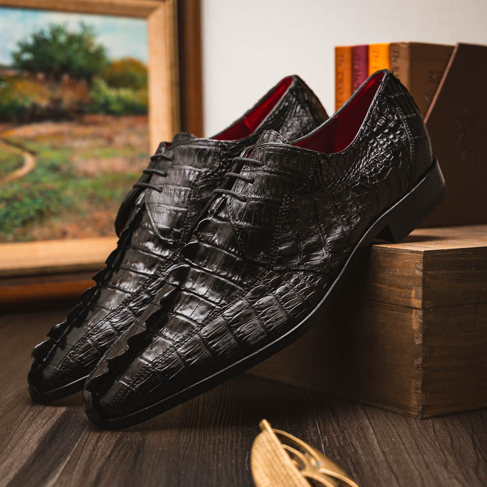 Marco Di Milano Cancun Black Caiman Crocodile Tail Dress Shoes - Dudes Boutique