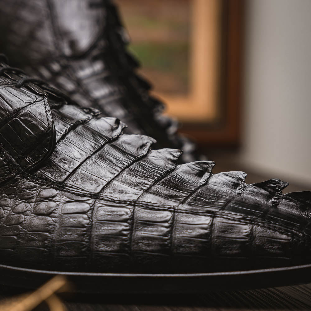 Marco Di Milano Cancun Black Caiman Crocodile Tail Dress Shoes - Dudes Boutique