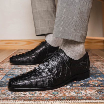 Marco Di Milano Cancun Black Caiman Crocodile Tail Dress Shoes - Dudes Boutique