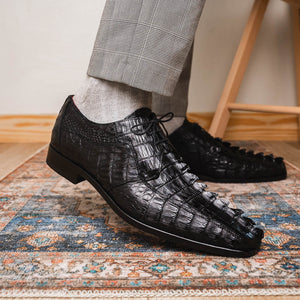 Marco Di Milano Cancun Black Caiman Crocodile Tail Dress Shoes - Dudes Boutique