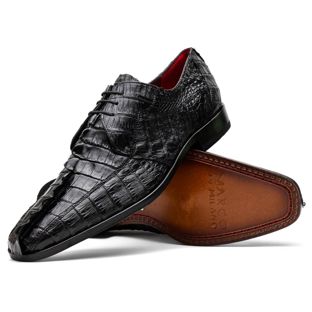 Marco Di Milano Cancun Black Caiman Crocodile Tail Dress Shoes - Dudes Boutique