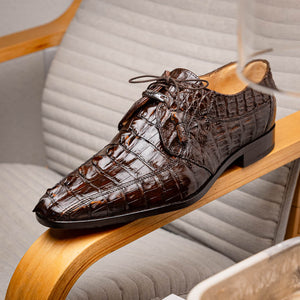 Marco Di Milano Cancun Brown Caiman Crocodile Tail Dress Shoes - Dudes Boutique