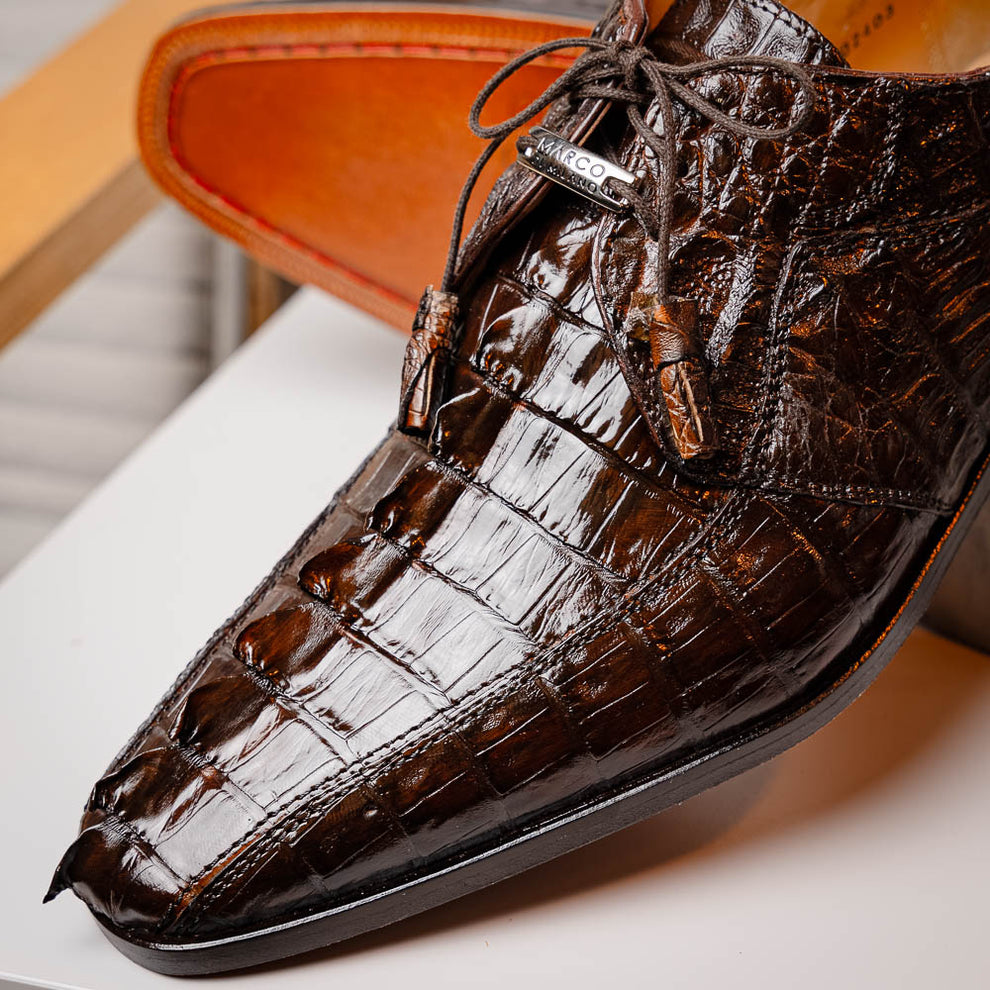 Marco Di Milano Cancun Brown Caiman Crocodile Tail Dress Shoes - Dudes Boutique