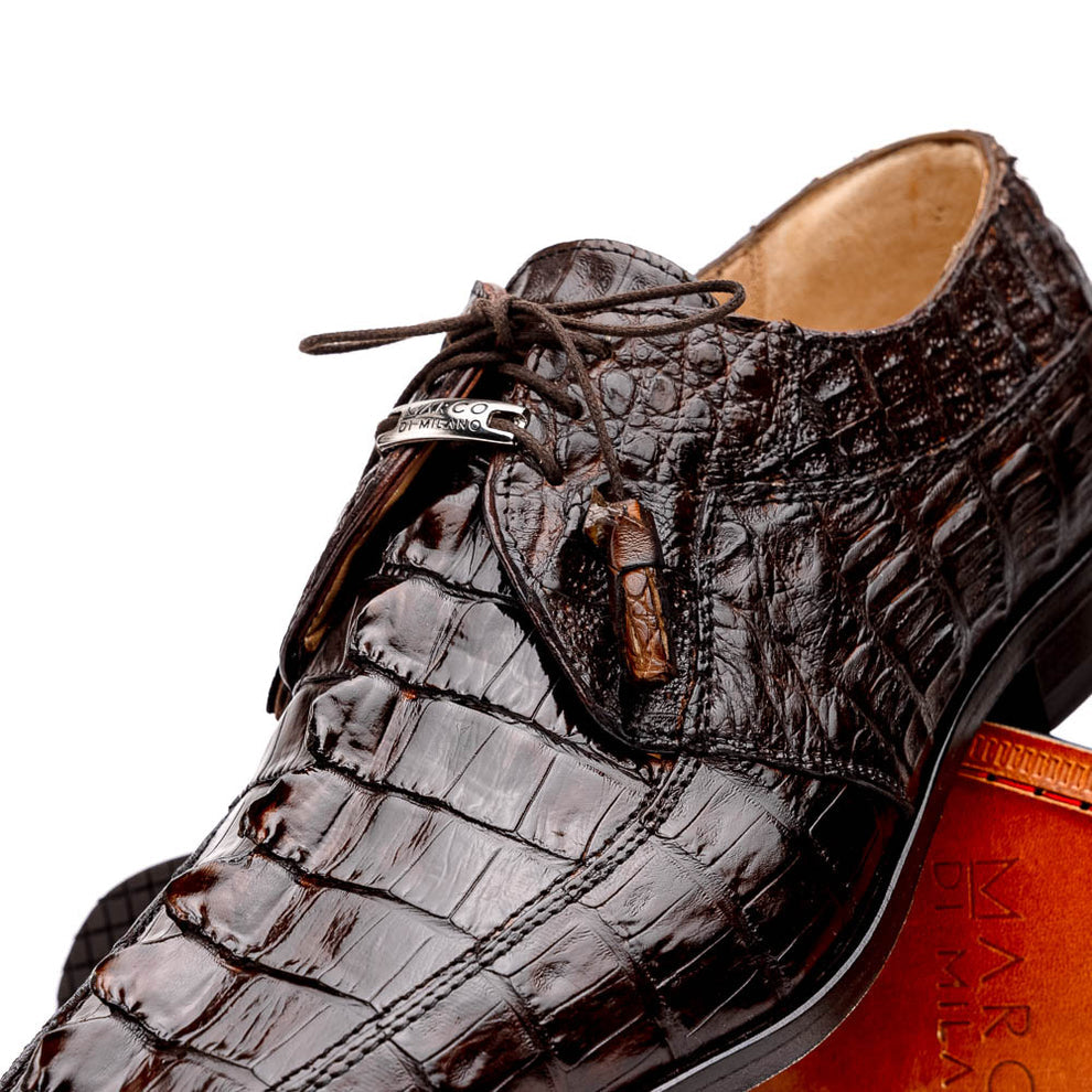 Marco Di Milano Cancun Brown Caiman Crocodile Tail Dress Shoes - Dudes Boutique