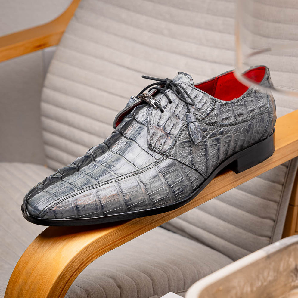 Marco Di Milano Cancun Grey Caiman Crocodile Tail Dress Shoes - Dudes Boutique