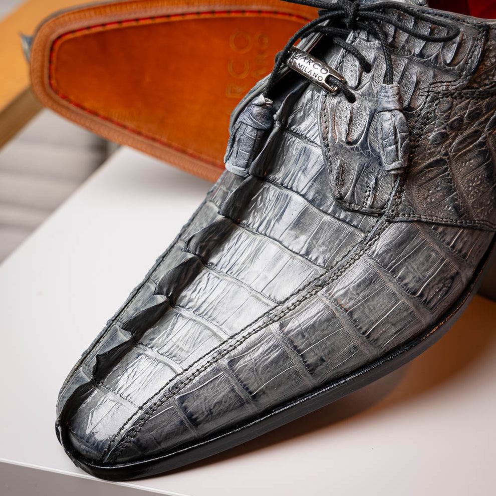 Marco Di Milano Cancun Grey Caiman Crocodile Tail Dress Shoes - Dudes Boutique