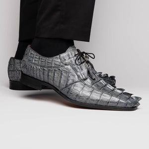 Marco Di Milano Cancun Grey Caiman Crocodile Tail Dress Shoes - Dudes Boutique