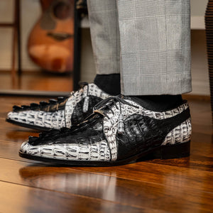 Marco Di Milano Caribe Black / Newspaper Caiman Crocodile Tail Dress Shoes - Dudes Boutique