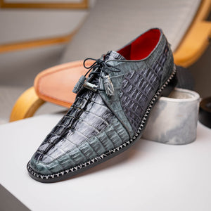 Marco Di Milano Caribe Dark Gray Caiman Crocodile Tail Dress Shoes - Dudes Boutique