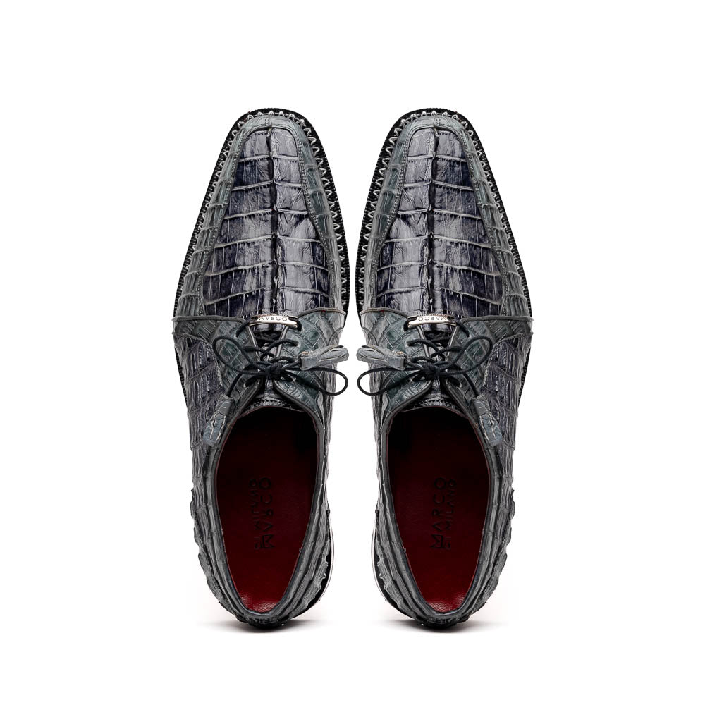 Marco Di Milano Caribe Dark Gray Caiman Crocodile Tail Dress Shoes - Dudes Boutique