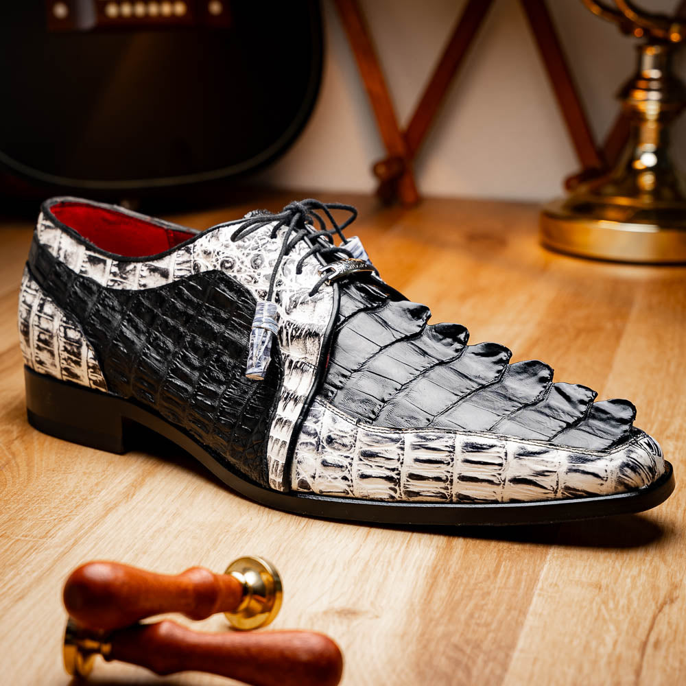 Marco Di Milano Caribe Black / Newspaper Caiman Crocodile Tail Dress Shoes - Dudes Boutique