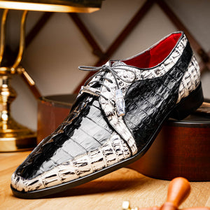 Marco Di Milano Caribe Black / Newspaper Caiman Crocodile Tail Dress Shoes - Dudes Boutique