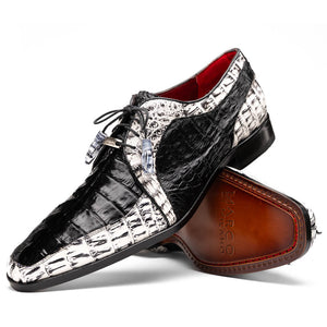 Marco Di Milano Caribe Black / Newspaper Caiman Crocodile Tail Dress Shoes - Dudes Boutique