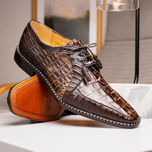 Marco Di Milano Caribe Brown Caiman Crocodile Tail Dress Shoes - Dudes Boutique