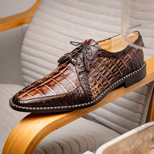 Marco Di Milano Caribe Brown Caiman Crocodile Tail Dress Shoes - Dudes Boutique