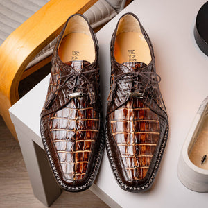 Marco Di Milano Caribe Brown Caiman Crocodile Tail Dress Shoes - Dudes Boutique