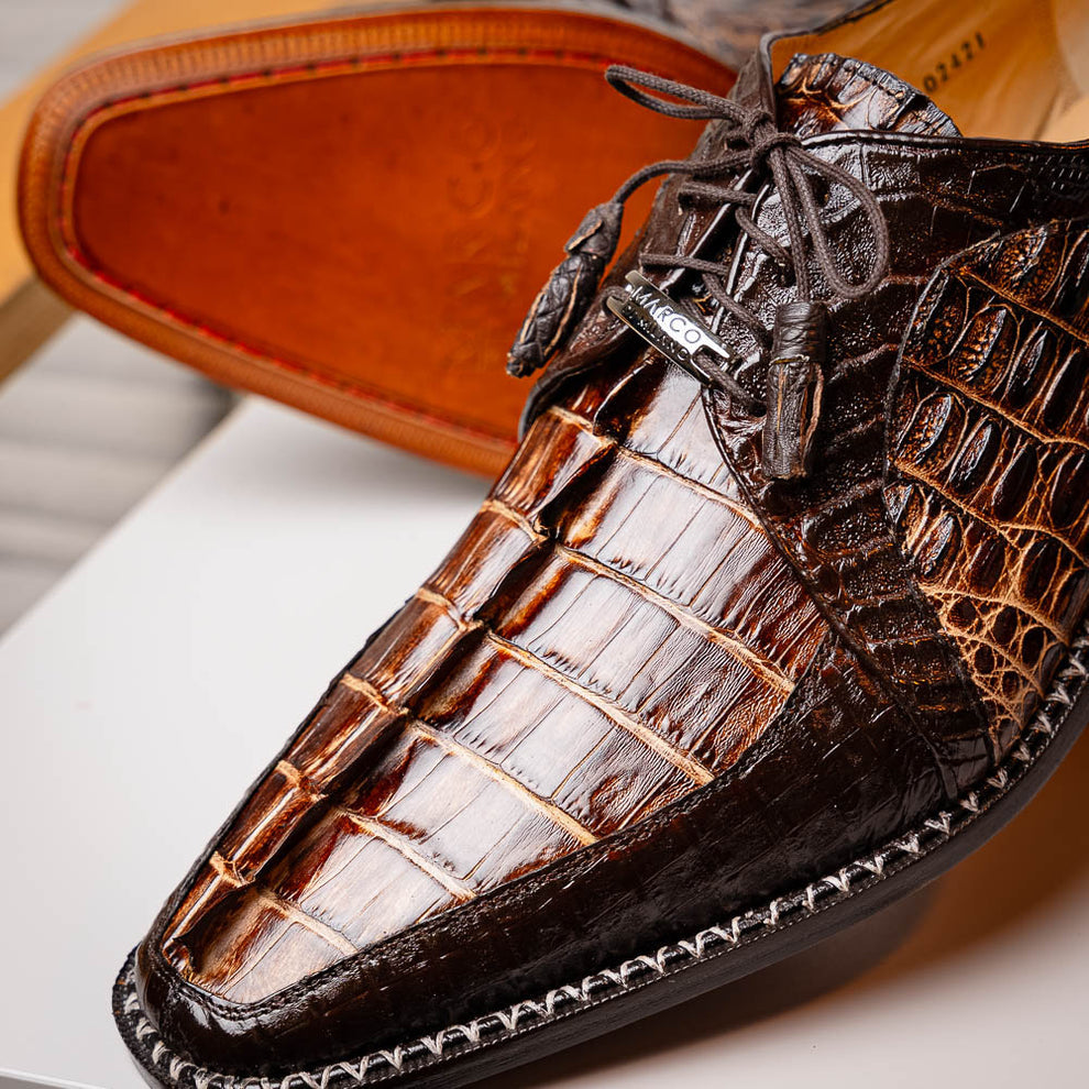 Marco Di Milano Caribe Brown Caiman Crocodile Tail Dress Shoes - Dudes Boutique