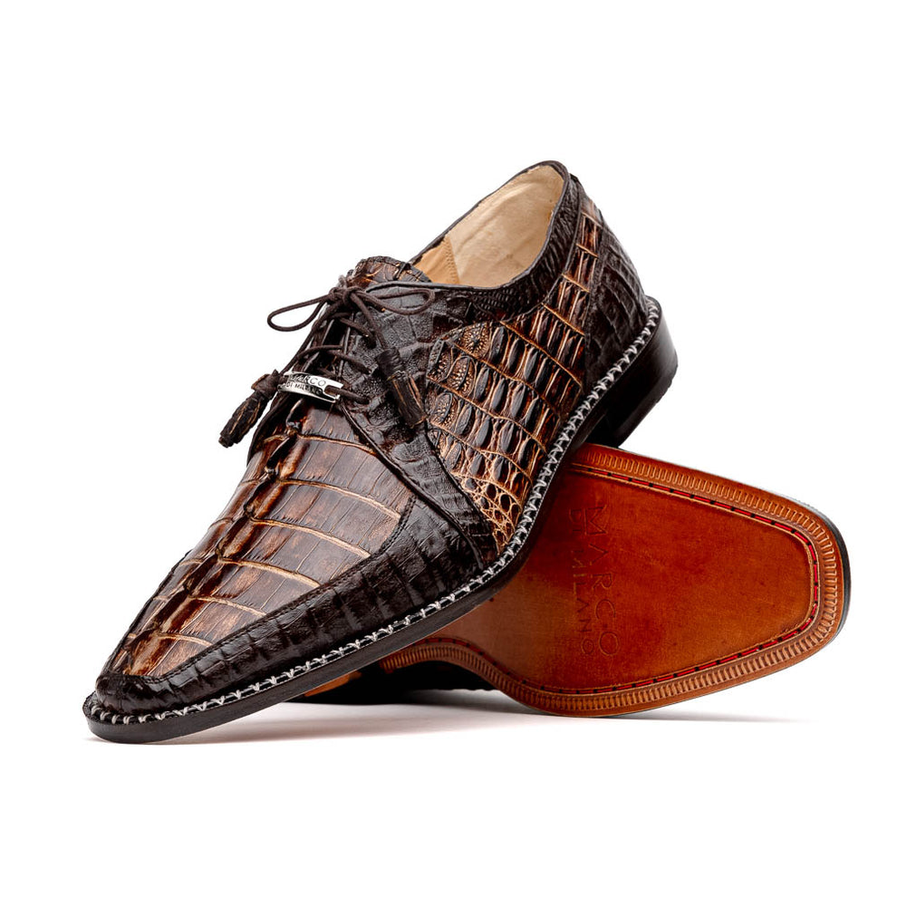 Marco Di Milano Caribe Brown Caiman Crocodile Tail Dress Shoes - Dudes Boutique