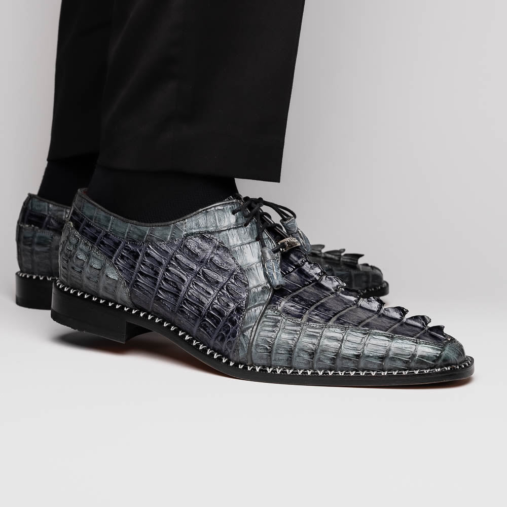 Marco Di Milano Caribe Dark Gray Caiman Crocodile Tail Dress Shoes - Dudes Boutique