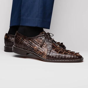 Marco Di Milano Caribe Brown Caiman Crocodile Tail Dress Shoes - Dudes Boutique