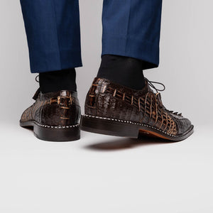 Marco Di Milano Caribe Brown Caiman Crocodile Tail Dress Shoes - Dudes Boutique