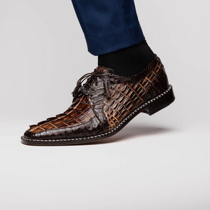 Marco Di Milano Caribe Brown Caiman Crocodile Tail Dress Shoes - Dudes Boutique