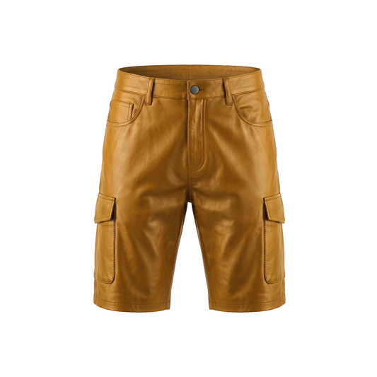 Kashani Caramel Lambskin Leather Cargo Shorts