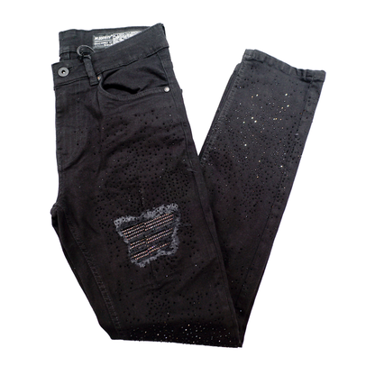 M. Society Men's Black Ripped & Rhinestone Jeans