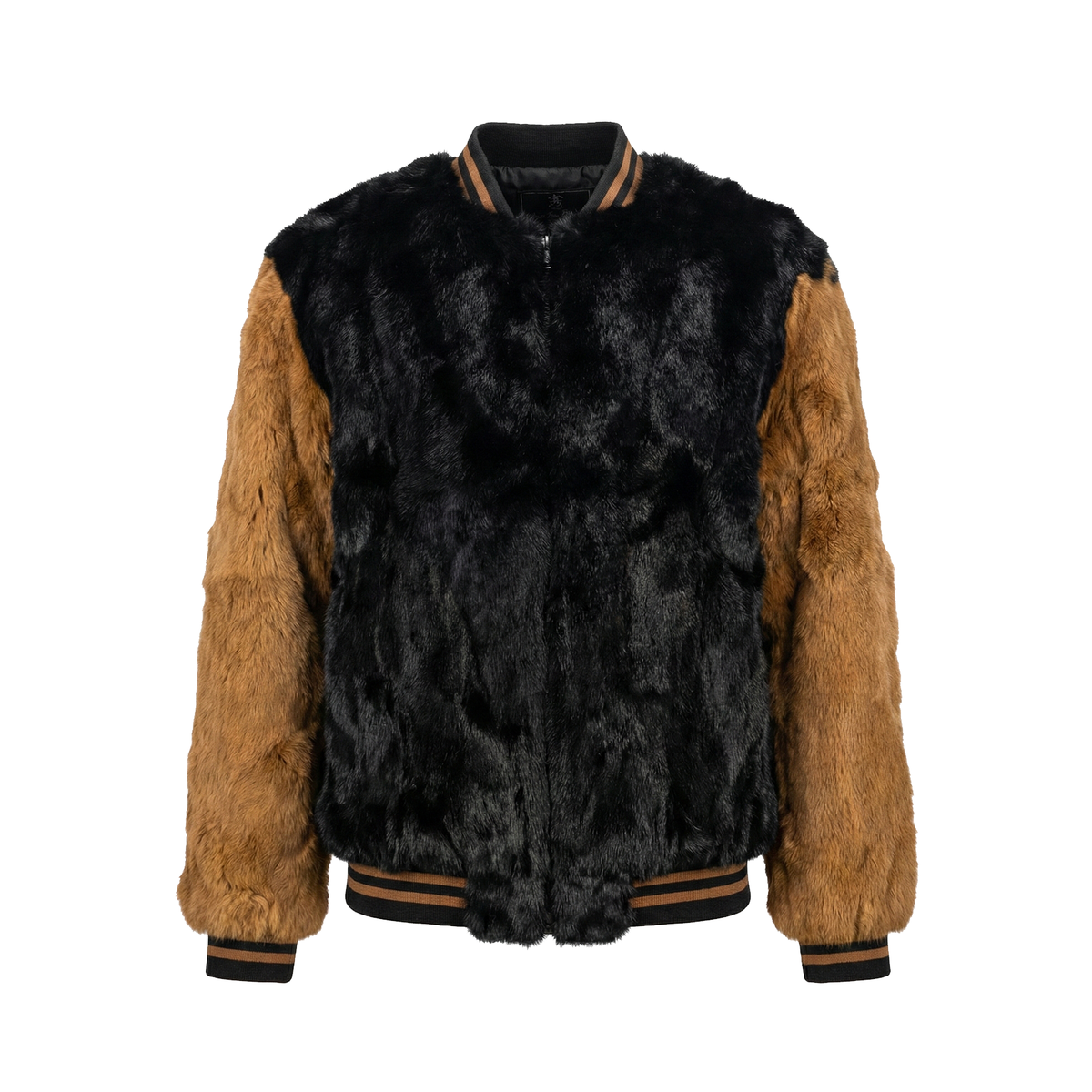 Kashani men's black and whisky rabbit fur baseball jacket