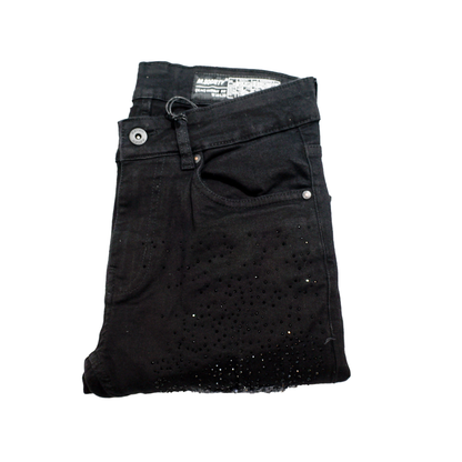 M. Society Men's Black Ripped & Rhinestone Jeans