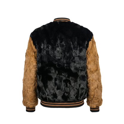 Kashani men's black and whisky rabbit fur baseball jacket