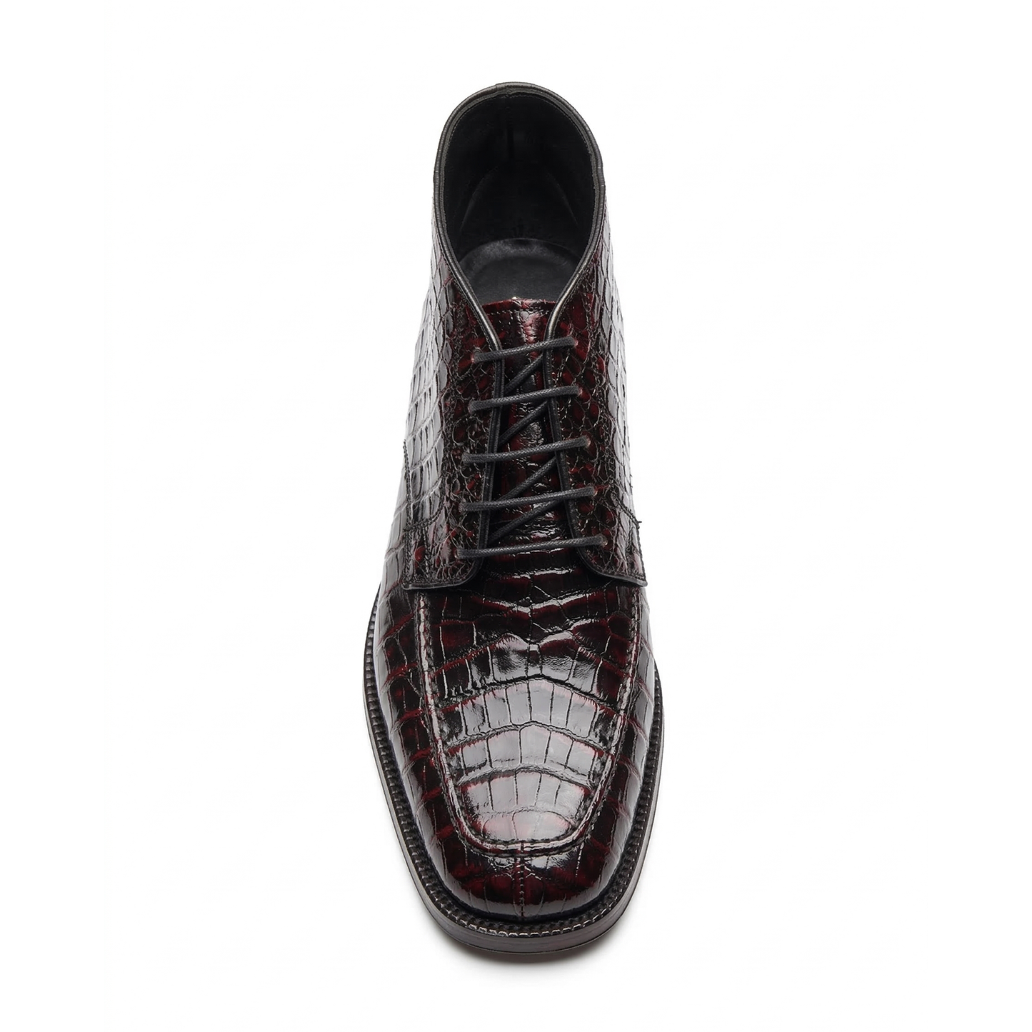 Los Altos Black Cherry All-Over Crocodile Lace Up Ankle Boots