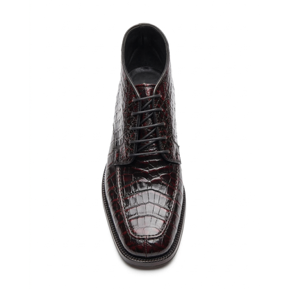 Los Altos Black Cherry All-Over Crocodile Lace Up Ankle Boots