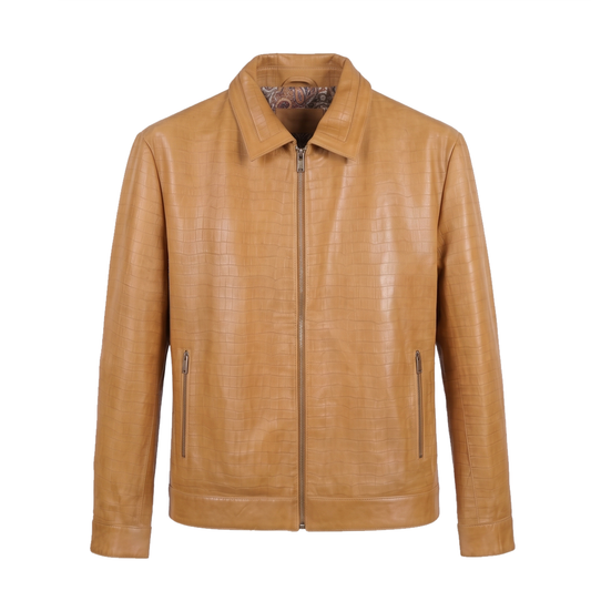 Kashani ID Men's Latte Embossed Alligator Leather Jacket