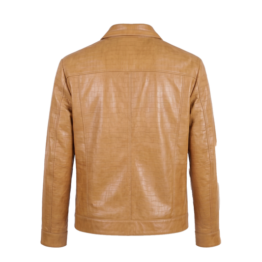 Kashani ID Men's Latte Embossed Alligator Leather Jacket