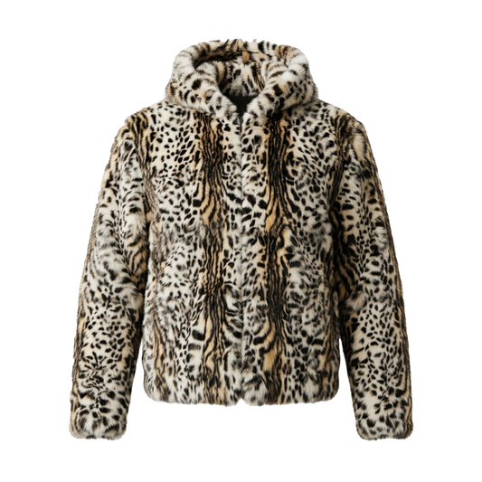 Kashani Men's Cheetah Design Rabbit Fur Bomber Jacket