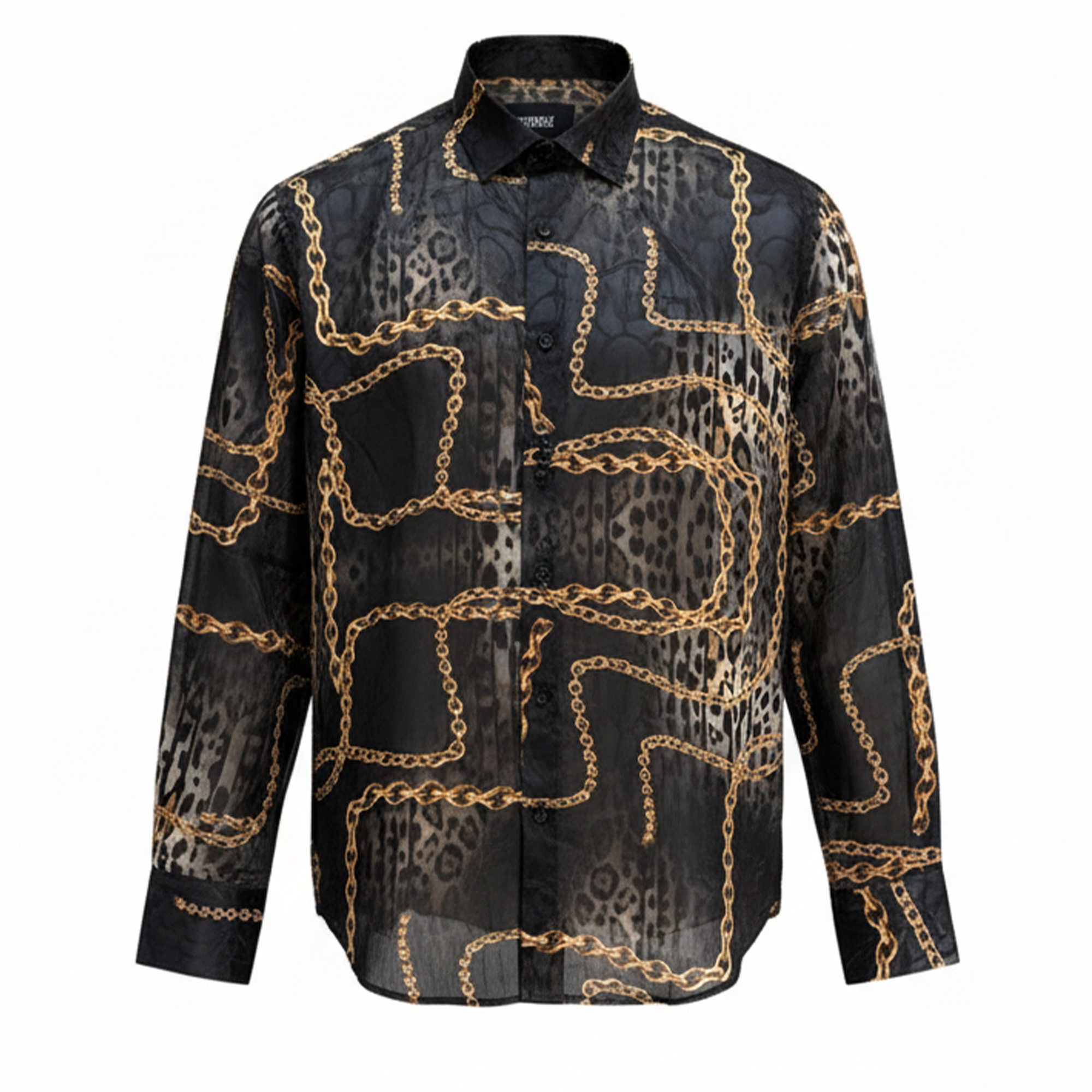 Bespoke Black Cheetah Chain Button Up Shirt