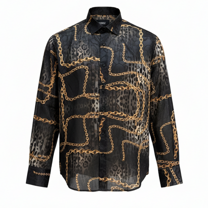 Bespoke Black Cheetah Chain Button Up Shirt