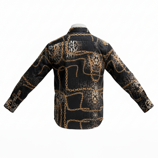 Bespoke Black Cheetah Chain Button Up Shirt