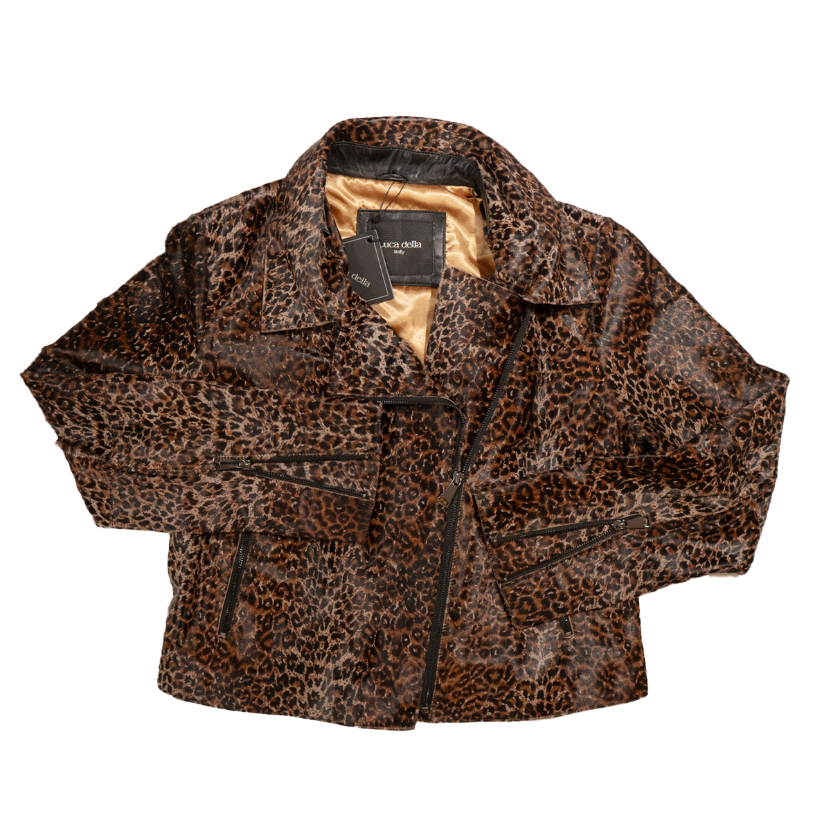 Kashani Women's Leopard Cavalino Pony Hair Cropped Biker Jacket