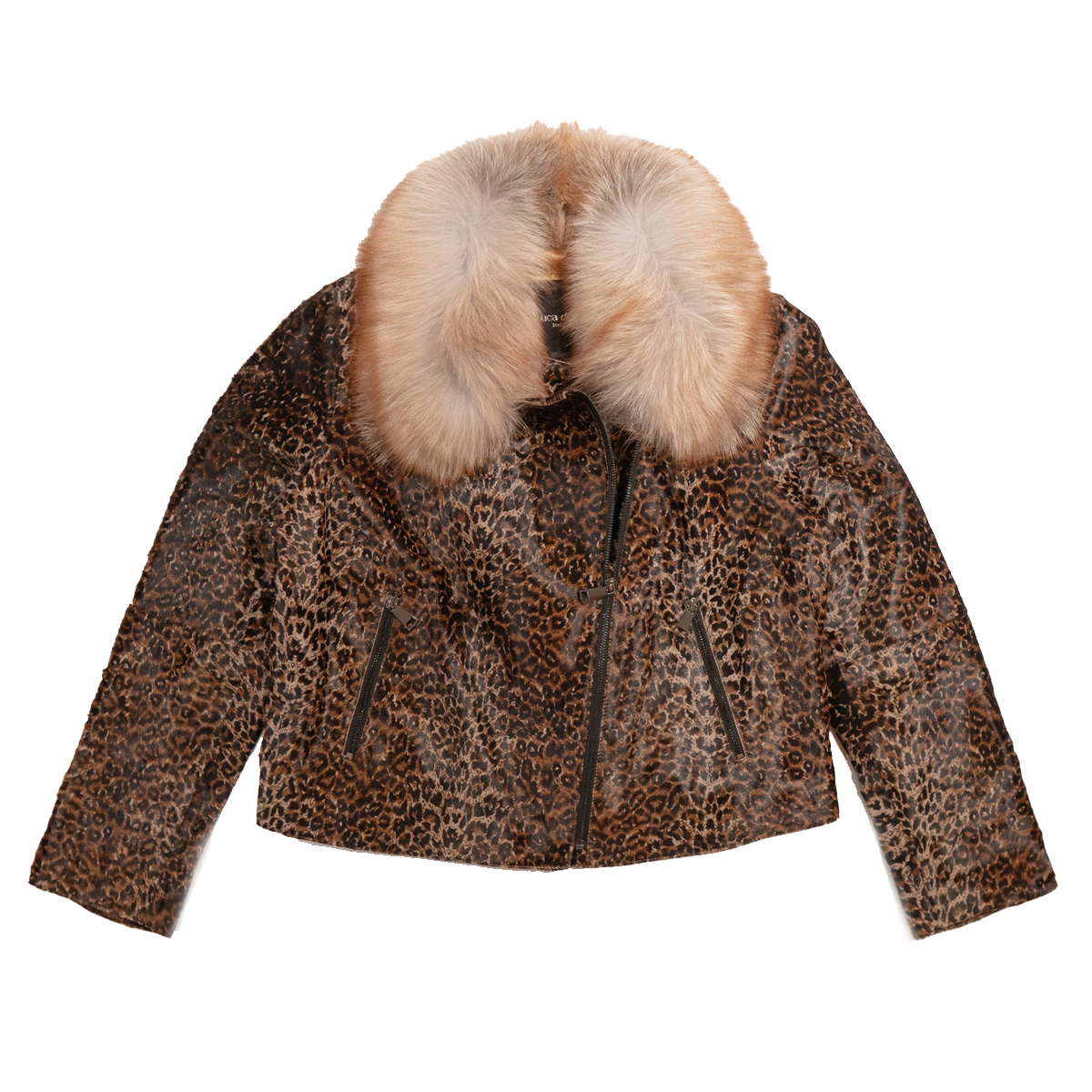 Kashani Women's Leopard Cavalino Pony Hair Cropped Biker Jacket