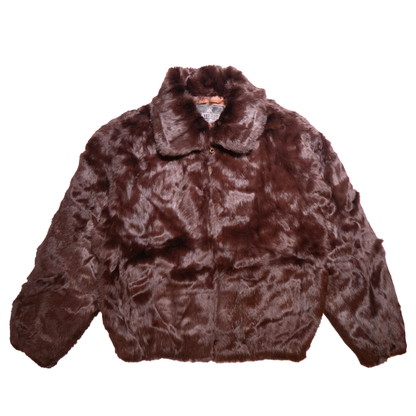 Winter Fur Women's Brown Rabbit Fur Hooded Bomber Jacket - Dudes Boutique