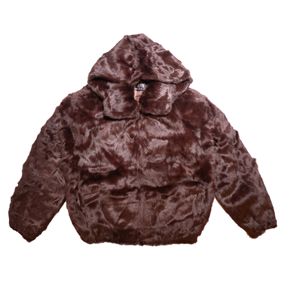 Winter Fur Women's Brown Rabbit Fur Hooded Bomber Jacket - Dudes Boutique