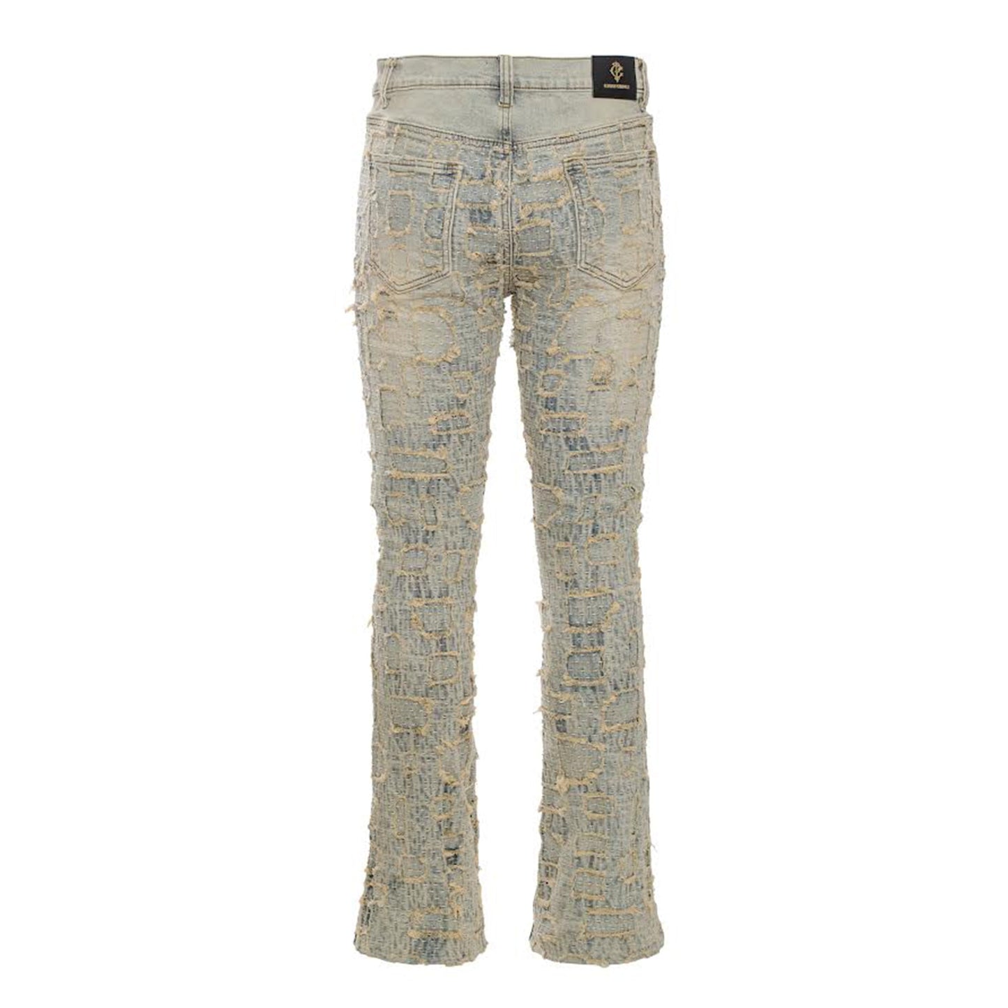 Patchwork Distressed Denim SET - TAN